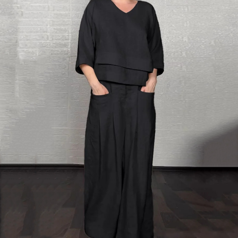 Set din două piese din bumbac și in cu mânecă scurtă