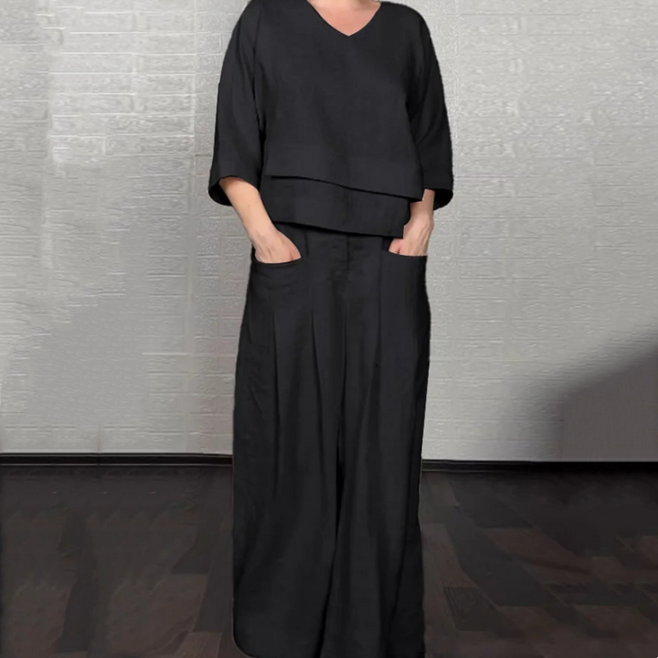 Set din două piese din bumbac și in cu mânecă scurtă