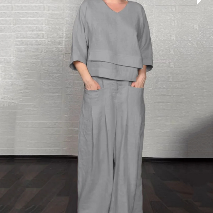 Set din două piese din bumbac și in cu mânecă scurtă